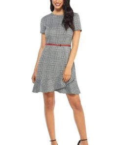 London Times - T3562M Chequered Jewel A-Line Cocktail Dress