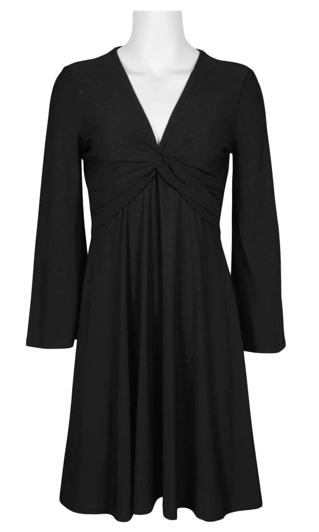 London Times - T3732M Long Sleeve V-Neck Solid Jersey Short Dress 3 London Times - T3732M Long Sleeve V-Neck Solid Jersey Short Dress