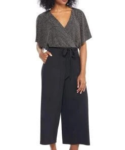 London Times - T3834M Two Toned V-Neck Jumpsuit Plus Size Dresses