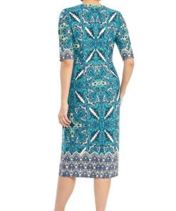 London Times - T3864M Quarter Sleeve Multi Print Tea Length Dress Cocktail Dresses