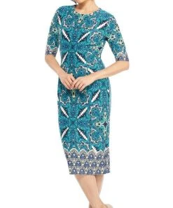 London Times - T3864M Quarter Sleeve Multi Print Tea Length Dress Cocktail Dresses