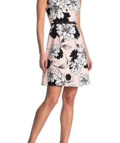 London Times - T3993M Sleeveless Floral Print Crepe A-Line Dress
