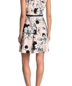 London Times - T3993M Sleeveless Floral Print Crepe A-Line Dress