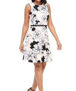London Times - T3993M Sleeveless Floral Print Crepe A-Line Dress
