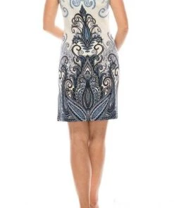 London Times - T4217M Cap Sleeve Cutout Print Sheath Dress