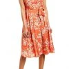 London Times - T4508M Knee Length Floral Print Tie Front Satin Dress
