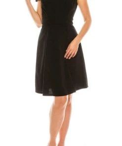 London Times - T4589M Rectangular Split Neck Crepe A-Line Short Dress Cocktail Dresses