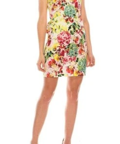 London Times - T4642M Floral Print Sheath Short Dress Cocktail Dresses