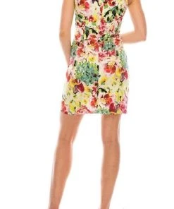 London Times - T4642M Floral Print Sheath Short Dress Cocktail Dresses