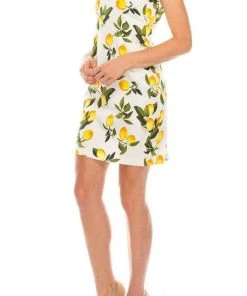 Cocktail Dresses London Times - T4643M Sleeveless Lemon Print Short Dress