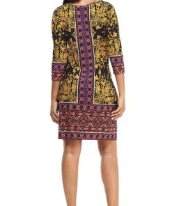 London Times - T4688M Geo Pattern Long Sleeve Short Dress