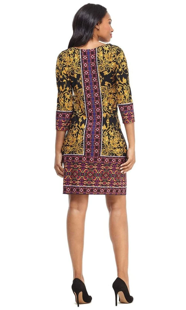 London Times - T4688M Geo Pattern Long Sleeve Short Dress 4 London Times - T4688M Geo Pattern Long Sleeve Short Dress