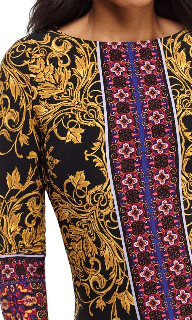 London Times - T4688M Geo Pattern Long Sleeve Short Dress 5 London Times - T4688M Geo Pattern Long Sleeve Short Dress