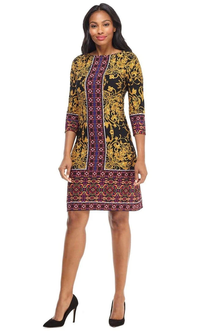 London Times - T4688M Geo Pattern Long Sleeve Short Dress 3 London Times - T4688M Geo Pattern Long Sleeve Short Dress