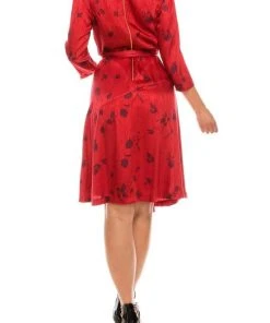 London Times - T4791M Three Quarter Sleeve Twill Faux Wrap Dress Cocktail Dresses