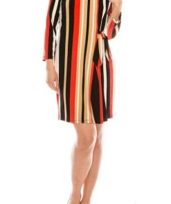 London Times - T4797M Long Sleeve Multi-Color Striped Shift Dress