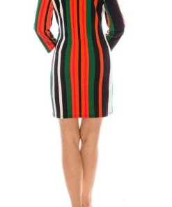 London Times - T4797M Long Sleeve Multi-Color Striped Shift Dress