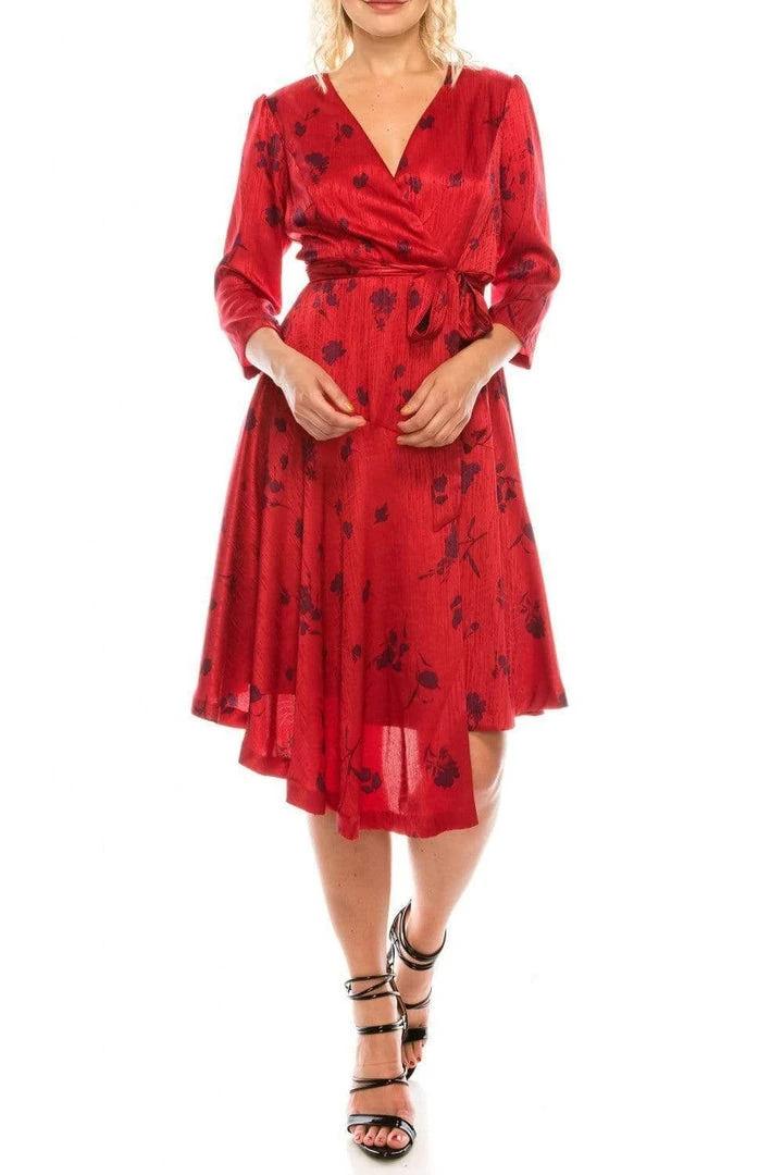 Cocktail Dresses London Times - T4839M Three Quarter Sleeve Twill Faux Wrap Dress 3 Cocktail Dresses London Times - T4839M Three Quarter Sleeve Twill Faux Wrap Dress