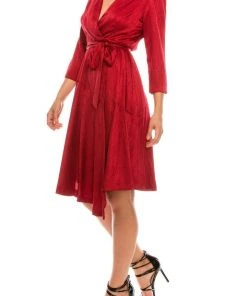 Cocktail Dresses London Times - T4839M Three Quarter Sleeve Twill Faux Wrap Dress 22 Cocktail Dresses London Times - T4839M Three Quarter Sleeve Twill Faux Wrap Dress