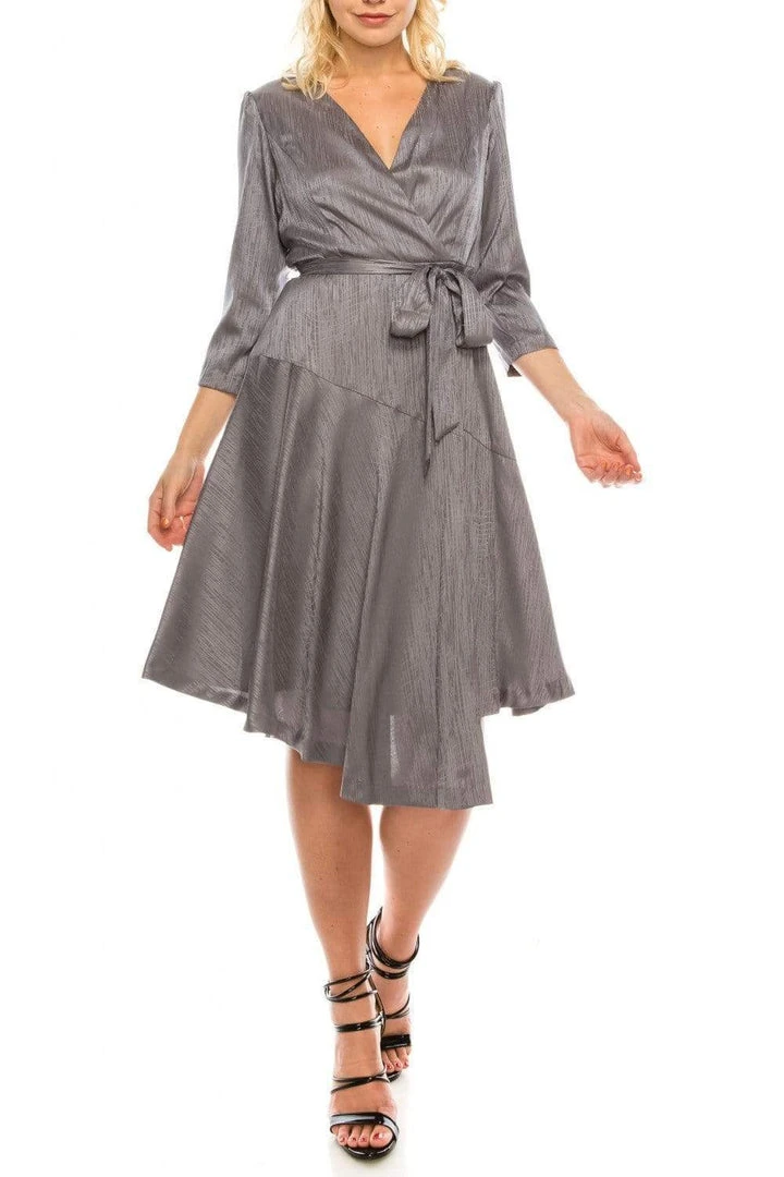 Cocktail Dresses London Times - T4839M Three Quarter Sleeve Twill Faux Wrap Dress 8 Cocktail Dresses London Times - T4839M Three Quarter Sleeve Twill Faux Wrap Dress