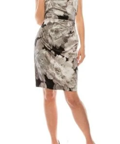 London Times - T4880M Floral Ruche-Ornate Sheath Dress