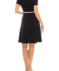 Cocktail Dresses London Times - T4896M Three Quarter Sleeve Twill Faux Wrap Dress