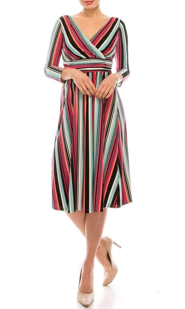 London Times - T4898M Stripes V Neck A-Line Dress 3 London Times - T4898M Stripes V Neck A-Line Dress