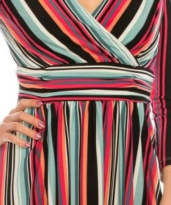 London Times - T4898M Stripes V Neck A-Line Dress