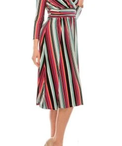 London Times - T4898M Stripes V Neck A-Line Dress 9 London Times - T4898M Stripes V Neck A-Line Dress