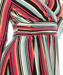 London Times - T4898M Stripes V Neck A-Line Dress 8 London Times - T4898M Stripes V Neck A-Line Dress