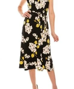 Cocktail Dresses London Times - T4911M Floral Wrapped Knee Length Dress