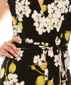 Cocktail Dresses London Times - T4911M Floral Wrapped Knee Length Dress