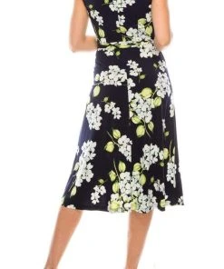 Cocktail Dresses London Times - T4911M Floral Wrapped Knee Length Dress