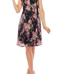 Cocktail Dresses London Times - T4934M Cap Sleeves Floral Print A-Line Dress