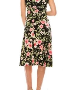 Cocktail Dresses London Times - T5247M Floral Print Jewel Tea Length Dress