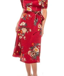 London Times - T5303M Floral Printed Modest Midi Dress