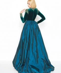 Mac Duggal - 12088D Beaded Velvet Long Sleeve Jewel Neck Ballgown