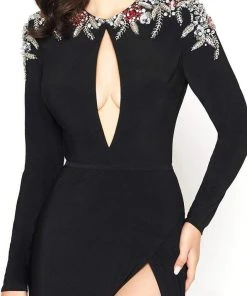 Formal Gowns Mac Duggal - 12103R Sequin And Beaded Long Sleeve Jewel Sheath Dress 7 Formal Gowns Mac Duggal - 12103R Sequin And Beaded Long Sleeve Jewel Sheath Dress