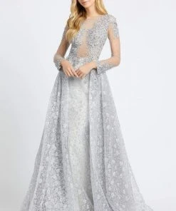 Formal Gowns Mac Duggal - 20100D Embellished Sheer Long Sleeves Gown With Overlay
