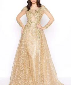 Formal Gowns Mac Duggal - 20100D Embellished Sheer Long Sleeves Gown With Overlay