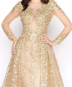 Formal Gowns Mac Duggal - 20100D Embellished Sheer Long Sleeves Gown With Overlay