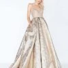 Formal Gowns Mac Duggal - 2010M Gilded Deep V-neck Metallic Brocade Ballgown