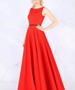 Formal Gowns Mac Duggal - 25608L Sleeveless Bateau Crepe A-Line Gown