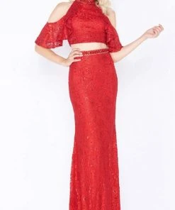 Formal Gowns Mac Duggal - 40775M High Neck Ruffled Lace Two-Piece Gown 11 Formal Gowns Mac Duggal - 40775M High Neck Ruffled Lace Two-Piece Gown