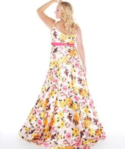 Formal Gowns Mac Duggal - 40822F V-neck Floral Print Mikado Trumpet Gown