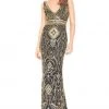 Mac Duggal - 4595R Gold Embellished V-neck Sheath Dress Formal Gowns