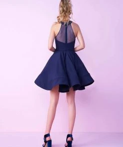 Mac Duggal - 48551N Beaded Halter Illusion Cocktail Dress Cocktail Dresses