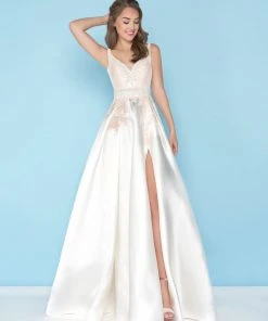 Formal Gowns Mac Duggal - 48630H Sleeveless Beaded V-Neck High Slit Ballgown