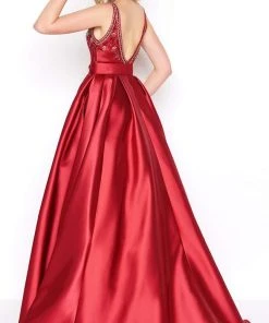 Formal Gowns Mac Duggal - 50509D Beaded Bateau Ballgown With Train