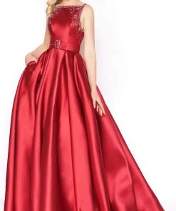 Formal Gowns Mac Duggal - 50509D Beaded Bateau Ballgown With Train